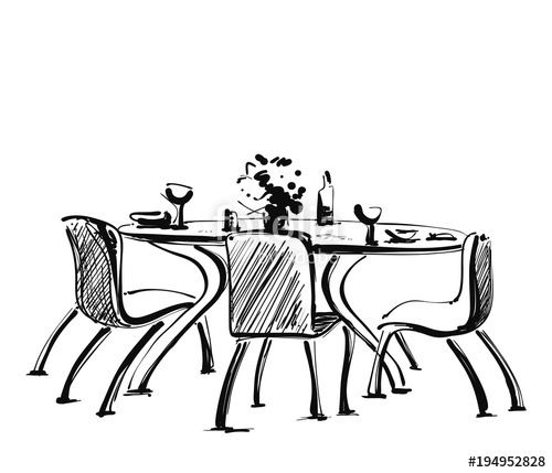 500x429 Chair And Table With Drink And Dishes On It. Dinner. Furniture - Dinner Table Sketch