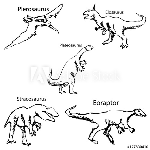 500x500 Dinosaurs With Names. Pencil Sketch By Hand - Dinosaur Pencil Sketch
