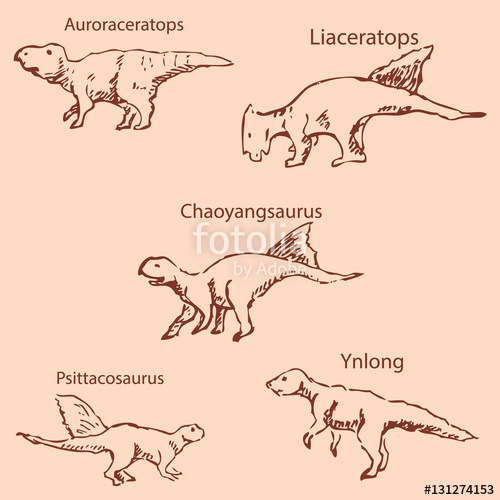 500x500 Dinosaurs With Names. Pencil Sketch By Hand. Vintage Colors - Dinosaur Pencil Sketch