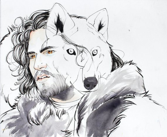 570x467 Game Of Thrones Starks And Dire Wolves Art Print Set Game Of Etsy - Dire Wolf Sketch