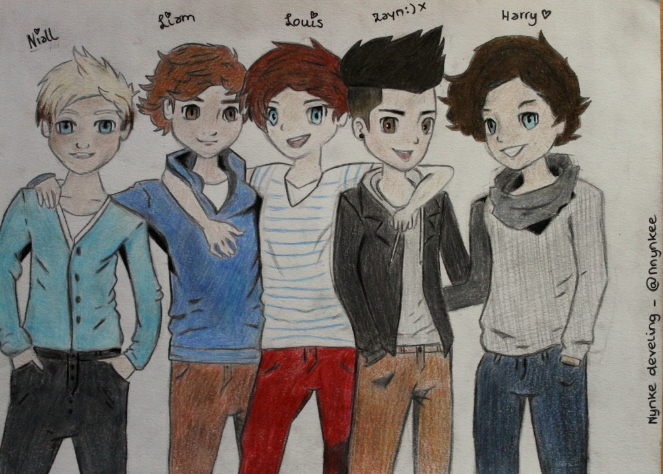 663x474 One Direction Cartoon Drawing By Nnynkee - Direction Sketch