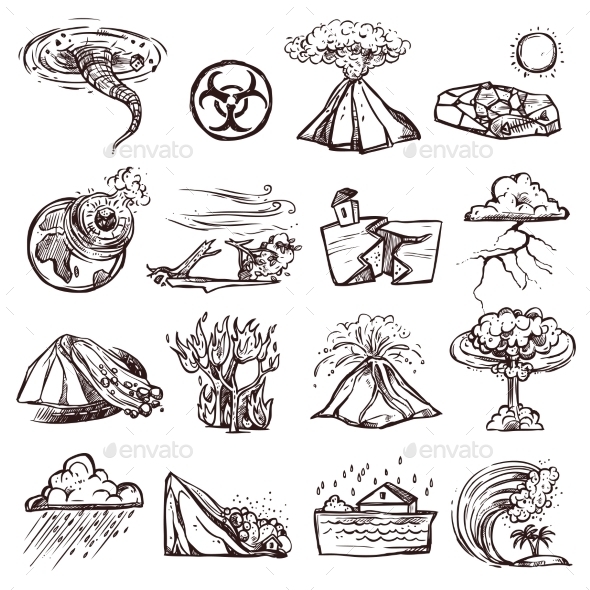 590x590 Natural Disaster Sketch Icon Set By Macrovector Graphicriver - Disaster Sketch