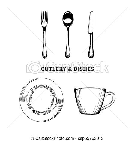 450x470 Sketch Of Cutlery And Dishes. Hand Drawn Vector Illustration Of - Dishes Sketch