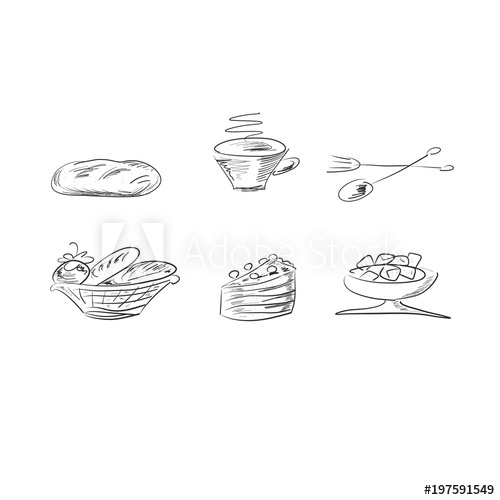 500x500 Sketch Of Digital Food And Utensils On White. Abstract The Story - Dishes Sketch
