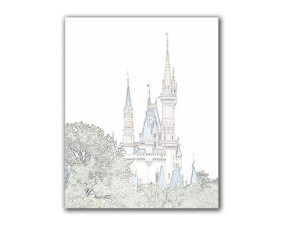 570x456 Disney Art Princess Cinderella Castle Pastel Pencil Sketch Etsy - Disney Castle Sketch