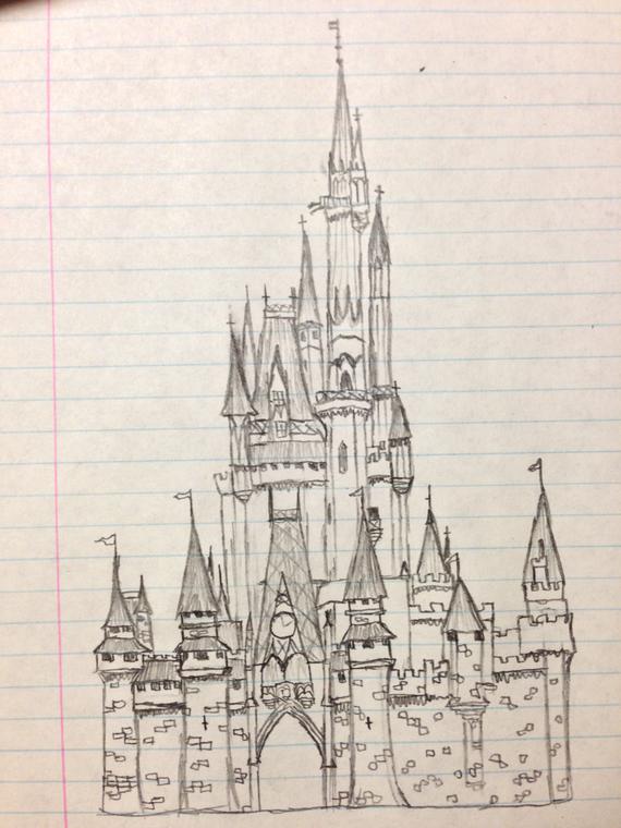 570x760 Cinderella Castle Sketch Etsy - Disney Castle Sketch