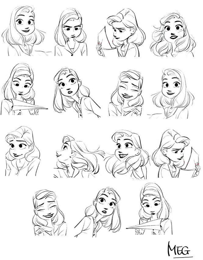 666x850 Pixar Drawing Style Scott Watanabe Meg Drawings - Disney Character Sketches
