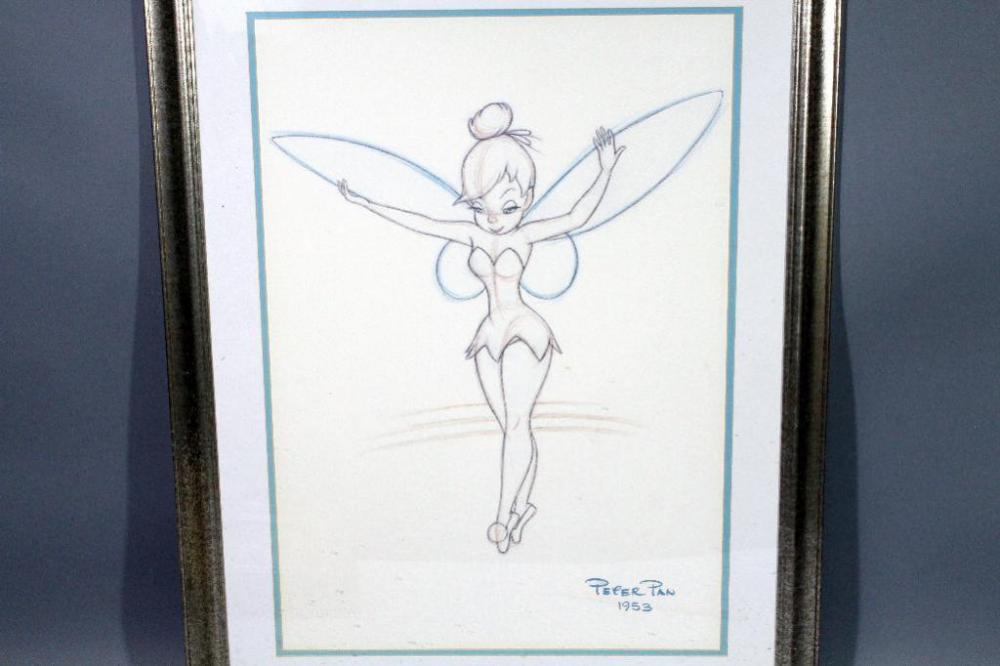 1000x666 The Walt Disney Gallery Tinkerbell Line Sketch Print, Marked - Disney Peter Pan Sketches