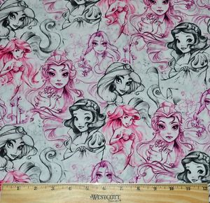 300x290 Disney Princess Sketch Fabric~retired~htf! 12 Yard Belle~ariel - Disney Princess Belle Sketch