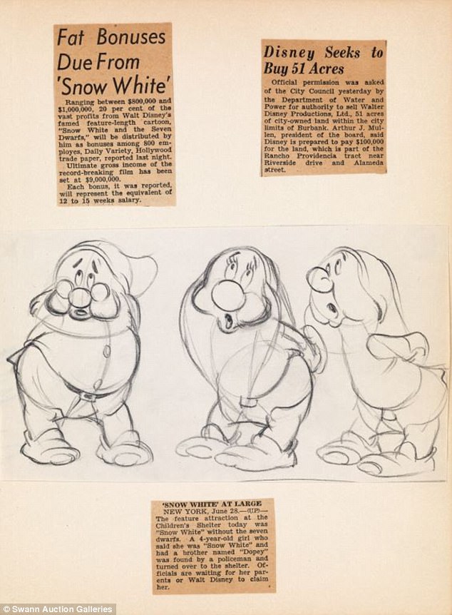 634x862 Snow White And The Seven Dwarfs Sketches To Auction In Nyc Daily - Disney Snow White Sketches