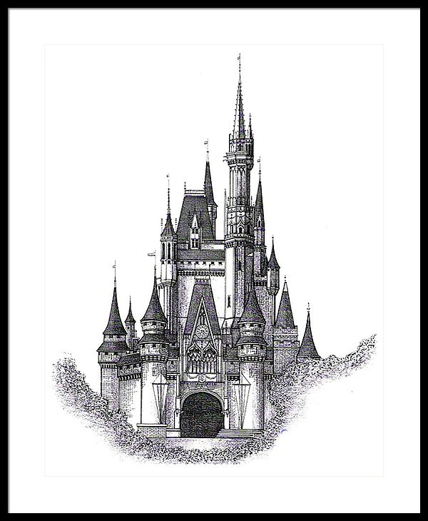 600x730 Walt Disney World Cinderella Castle Framed Print By Charles Ott - Disney World Castle Sketch