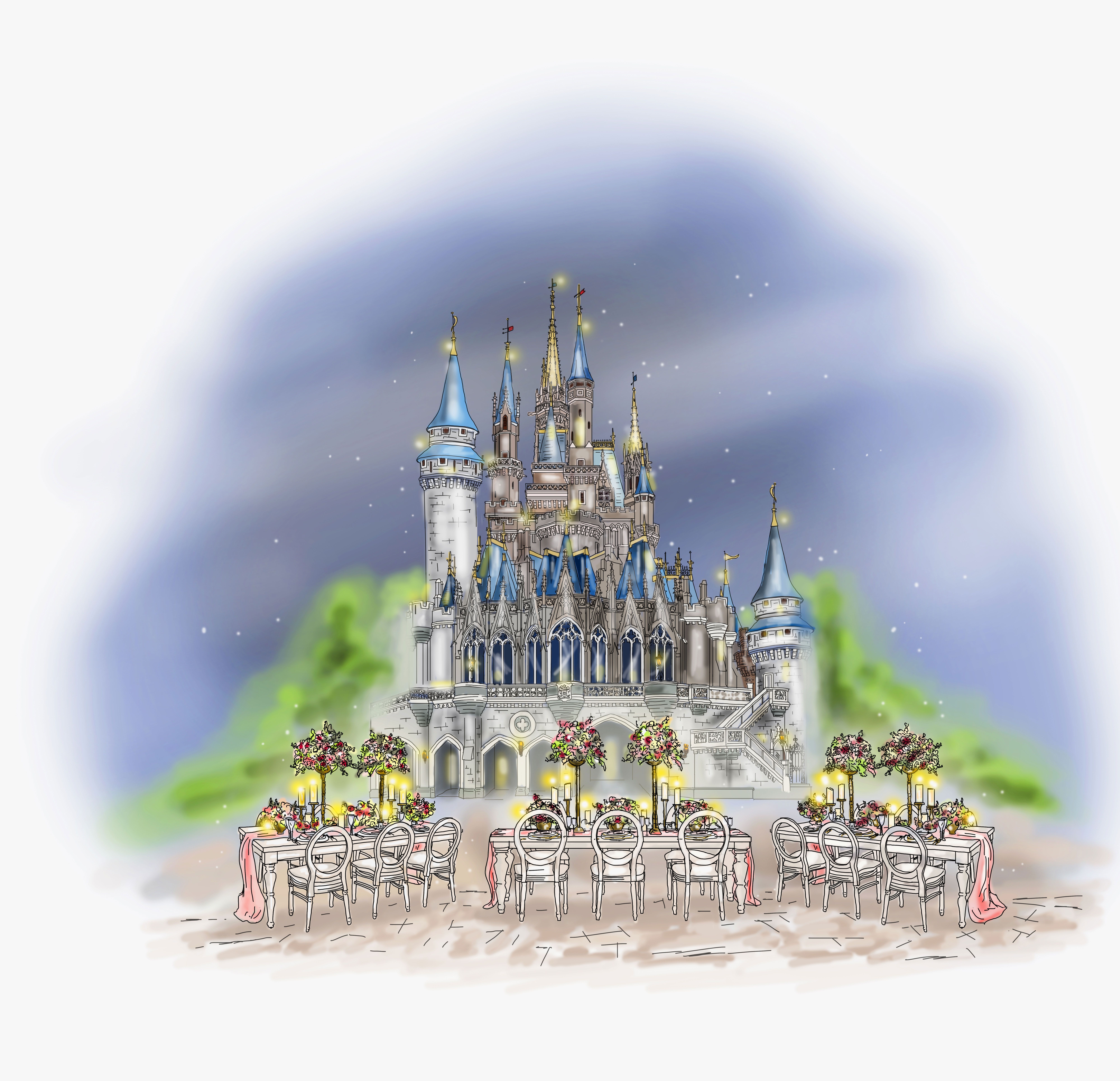 7993x7718 Disney World Offering Nighttime Weddings - Disney World Sketch