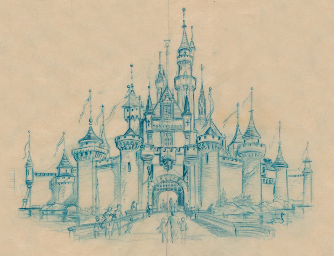 1080x830 Disneyland Castle Sketch Disney Concept Art Disney - Disneyland Castle Sketch