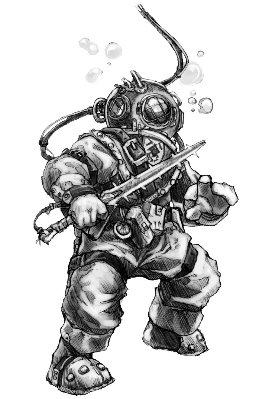 900x1320 Diving Suit F By Butterfrog.jpg Tattoo - Diver Sketch