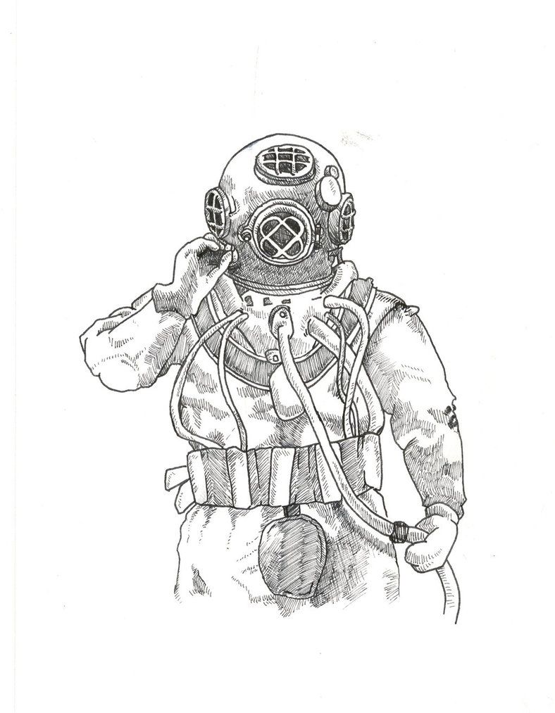 788x1013 Image Result For Deep Sea Diver Drawing Drawings - Diver Sketch