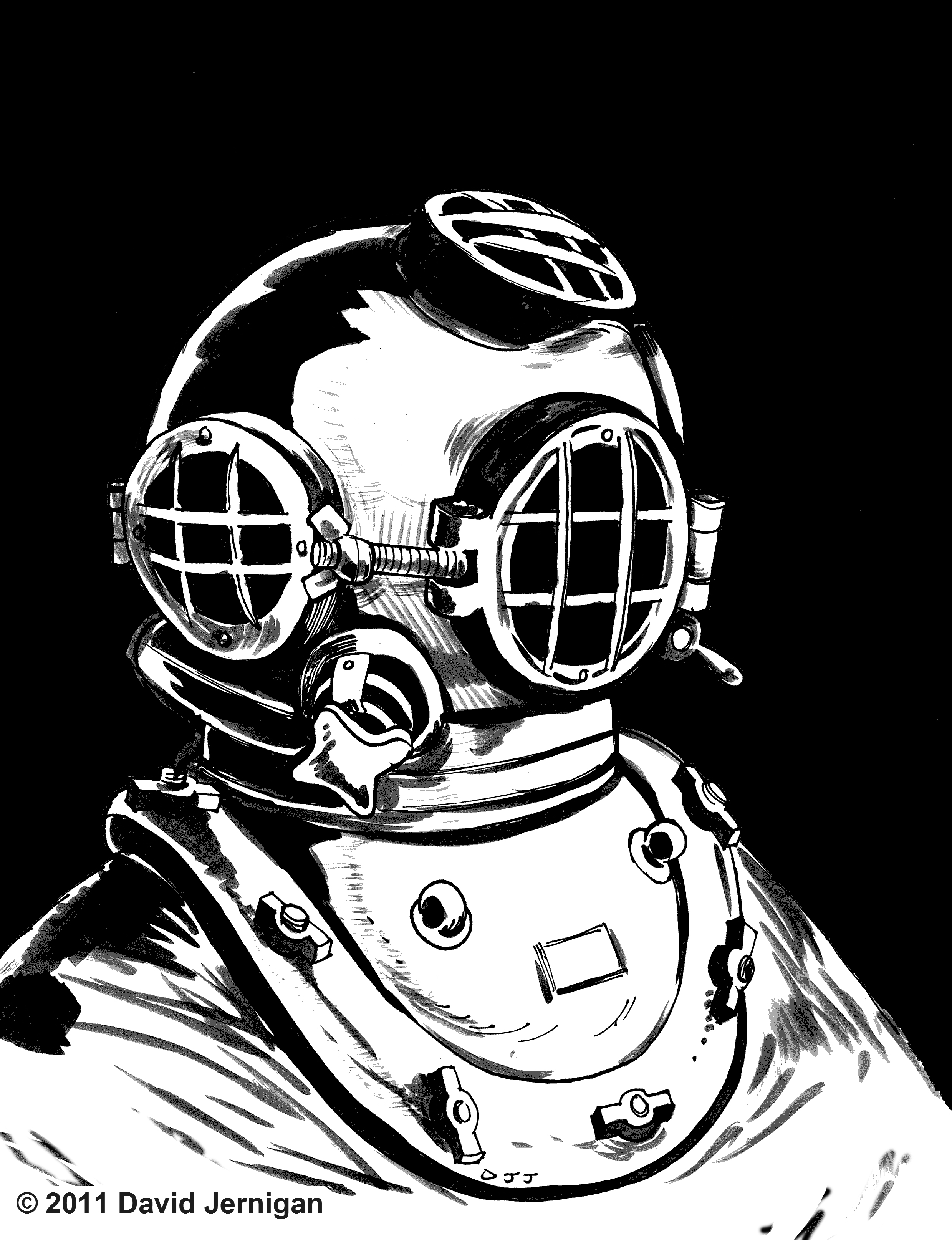 2479x3229 Sketch Of An Old Diving Suit Helmet Illustrations By David - Diver Sketch