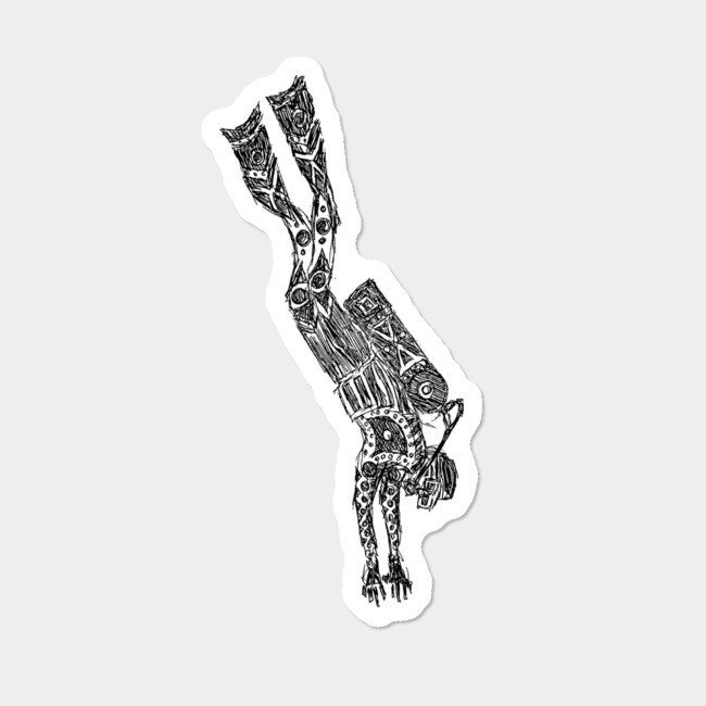 650x650 Diver Sketch Sticker By Hinterlund Design By Humans - Diver Sketch