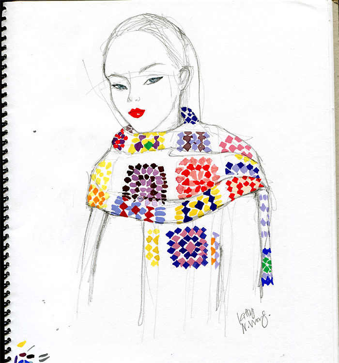 700x748 Kitty N. Wong Draws Sketches Rainbow Scarf Girl And Diy Gouache - Diy Sketches