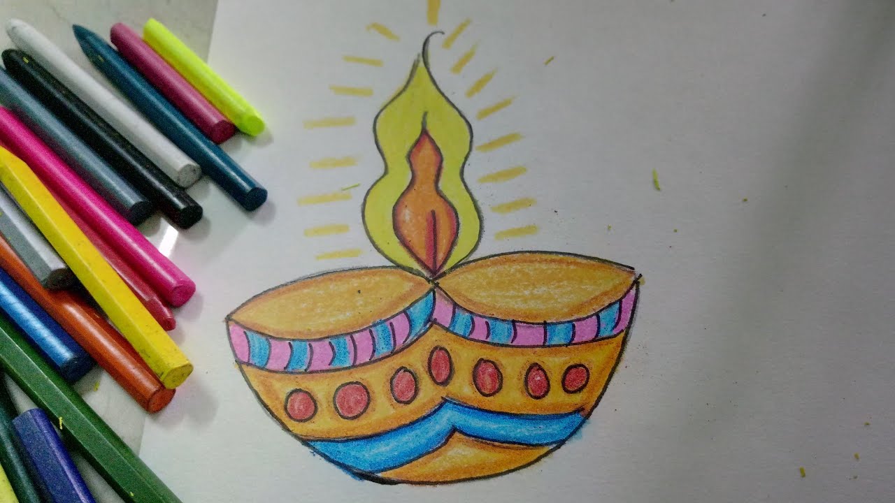 1280x720 Easy And Colourful Diwali Diya Drawing For Kids How To - Diya Sketch