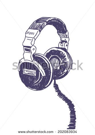 332x470 Headphones Drawing Isolated On White Background Pank - Dj Headphones Sketch