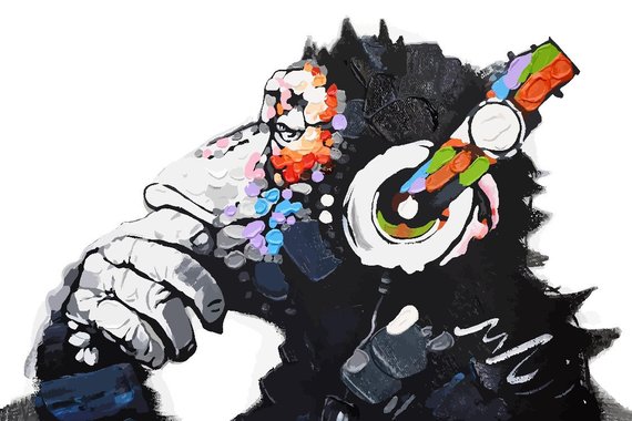 570x380 Banksy Canvas Dj Monkey Thinker With Headphones Chimp Wall Etsy - Dj Headphones Sketch