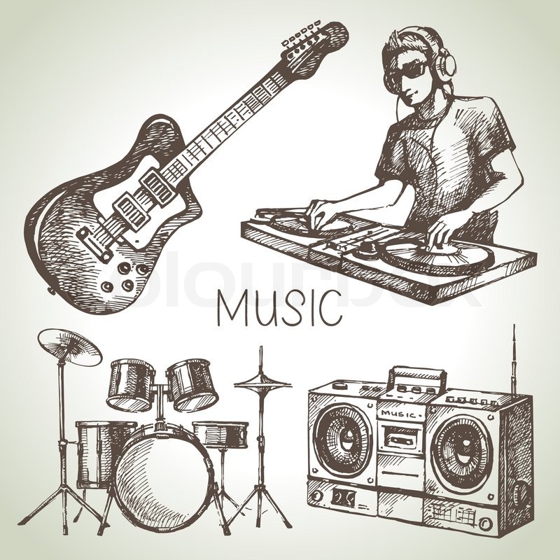 800x800 Sketch Music Set. Hand Drawn Vector Illustrations Of Dj Icons - Dj Sketch