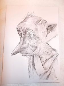 225x300 A4 Charcoal Sketch Drawing Dobby The House Elf From Harry Potter A - Dobby Sketch