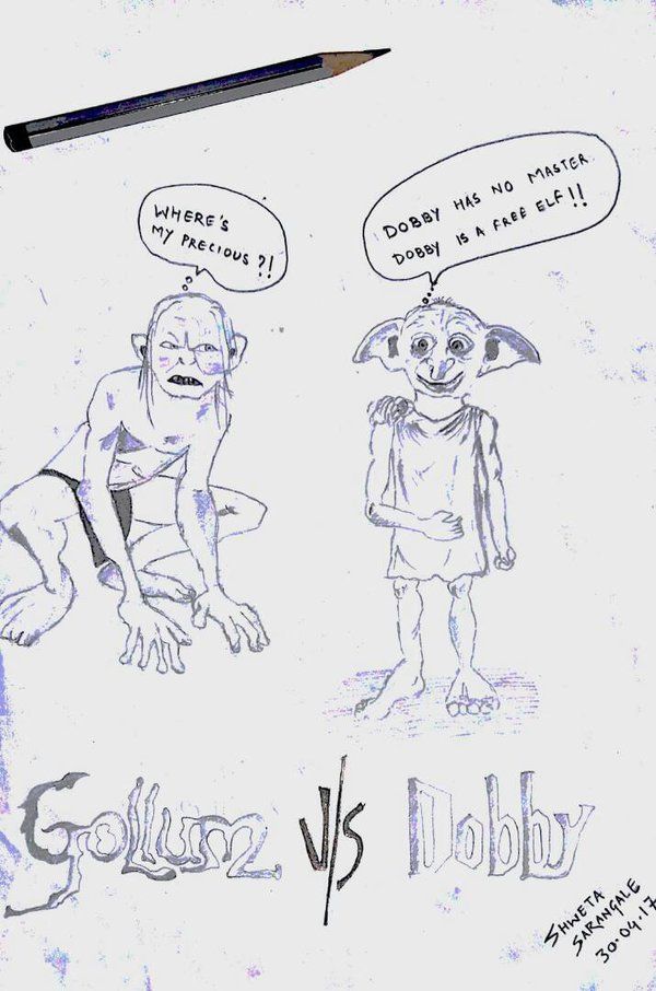 600x906 Gollum Dobby Sketch Sketch In 2018 Sketches - Dobby Sketch