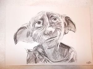 300x225 A4 Charcoal Sketch Drawing Dobby The House Elf From Harry Potter B - Dobby Sketch