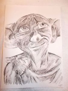 225x300 A4 Charcoal Sketch Drawing Dobby The House Elf From Harry Potter C - Dobby Sketch
