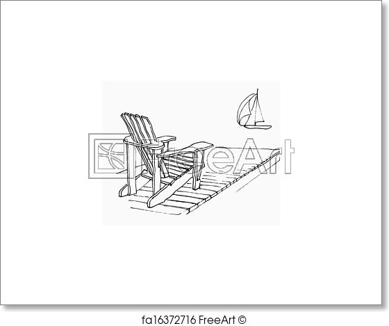 560x470 Free Art Print Of Summer Dock. Simple Sketch Image Of Adirondack - Dock Sketch
