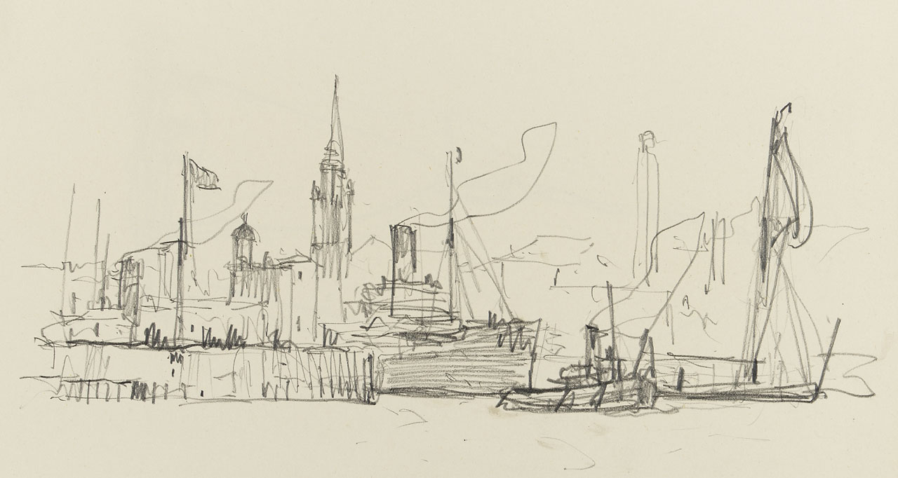 1280x682 Sketch Of Various Vessels In London Dock, Shadwell, Near Stepney - Dock Sketch