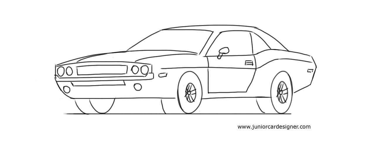 1322x528 How To Draw A Muscle Car Dodge Challenger. Cars And Bikes - Dodge Challenger Sketch