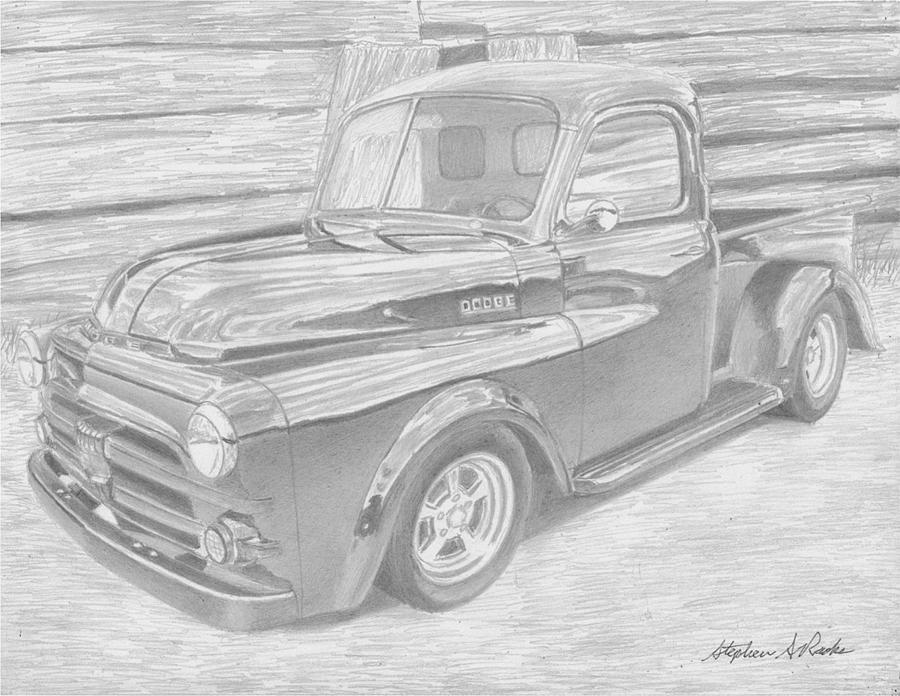 900x696 1951 Dodge Pickup Truck Art Print Drawing By Stephen Rooks - Dodge Truck Sketch