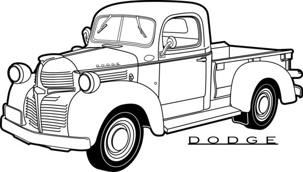 600x340 Line Drawing Old Dodge Pickup Truck - Dodge Truck Sketch