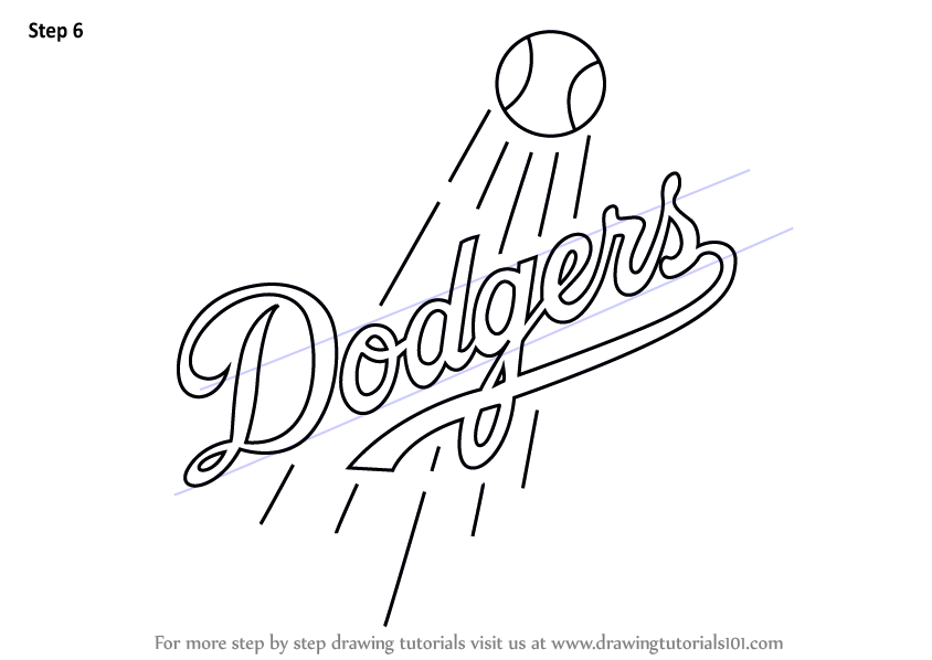 844x598 Learn How To Draw Los Angeles Dodgers Logo (Mlb) Step By Step - Dodgers Sketch