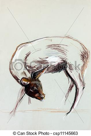 316x470 Doe Drawing. Original Pastel And Hand Drawn Painting Or Working - Doe Sketch