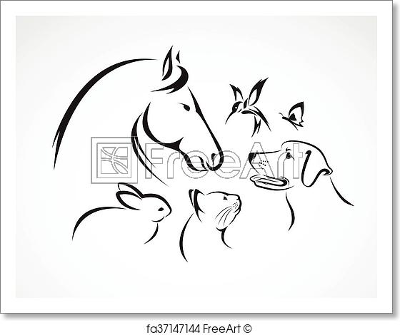 560x470 Free Art Print Of Vector Group Of Pets - Dog And Cat Sketch