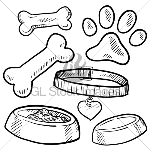 500x500 Pet Dog Objects Sketch Gl Stock Images - Dog Bone Sketch