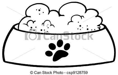 450x286 Outlined Dog Bowl With Food. Wet Dog Food In A Black And White - Dog Bowl Sketch