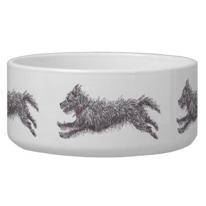 422x422 Running Black Scruffy Terrier Dog Bowl Art Terrier - Dog Bowl Sketch