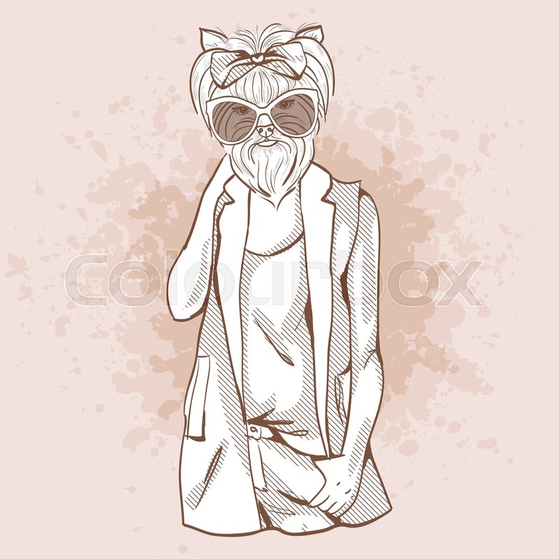 800x800 Vector Sketch Of Model With Dog Head, Big Bow And Stylish - Dog Head Sketch