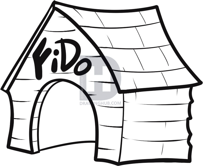 835x683 How To Draw A Dog House, Step By Step, Drawing Guide, By - Dog Kennel Sketch