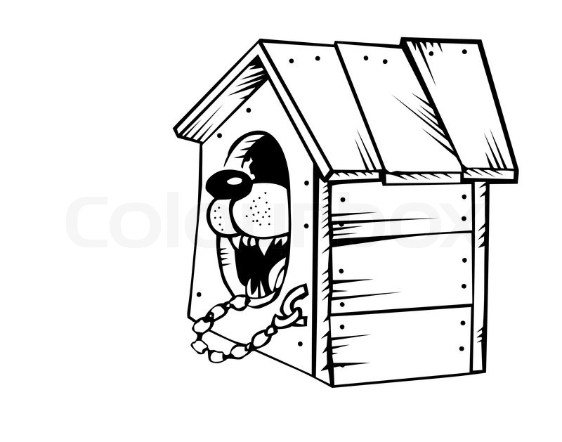 800x629 Vector Drawing Of The Dog In Kennel On White Background Stock - Dog Kennel Sketch