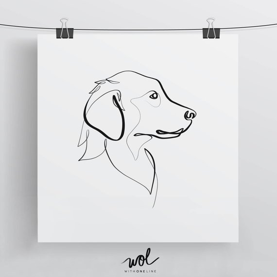570x570 Golden Retriever Print Original One Line Art Minimal Dog Etsy - Dog Line Sketch