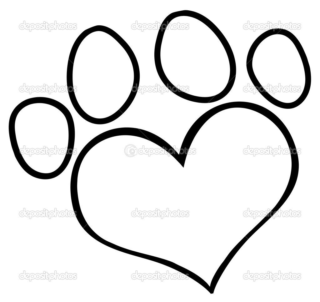 1024x966 Paw Print Outline Dog Paw Heart Clip Art Depositphotos 9793788 - Dog Paw Print Sketch
