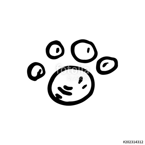 500x500 Handdrawn Doodle Dog Paw Icon. Hand Drawn Black Sketch. Sign - Dog Paw Sketch