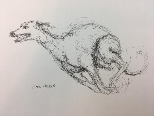 600x450 Original Ink Sketch Dog Art Drawing Paper Whippet Running By - Dog Sketch Artist
