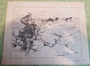 300x221 Dog Sled Team Penink Sketch By Artist Edith Ebay - Dog Sled Sketch