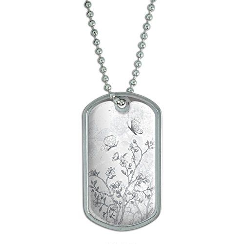 500x500 Vintage Butterflies Flowers Floral Sketch Military Dog Tag - Dog Tag Sketch